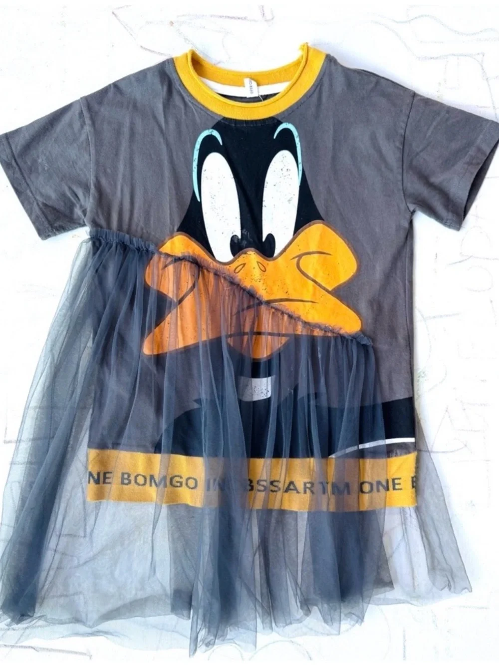 Girls' Gray and Yellow Daffy Duck Tulle Casual Dress
